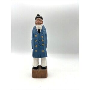 Vintage Hand Carved Wooden Sea Captain Sailor Nautical Figure 8” Blue Coat